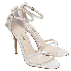 Ankle Strap Ivory Pearl Wedding Shoes with 3D Floral Sculpture